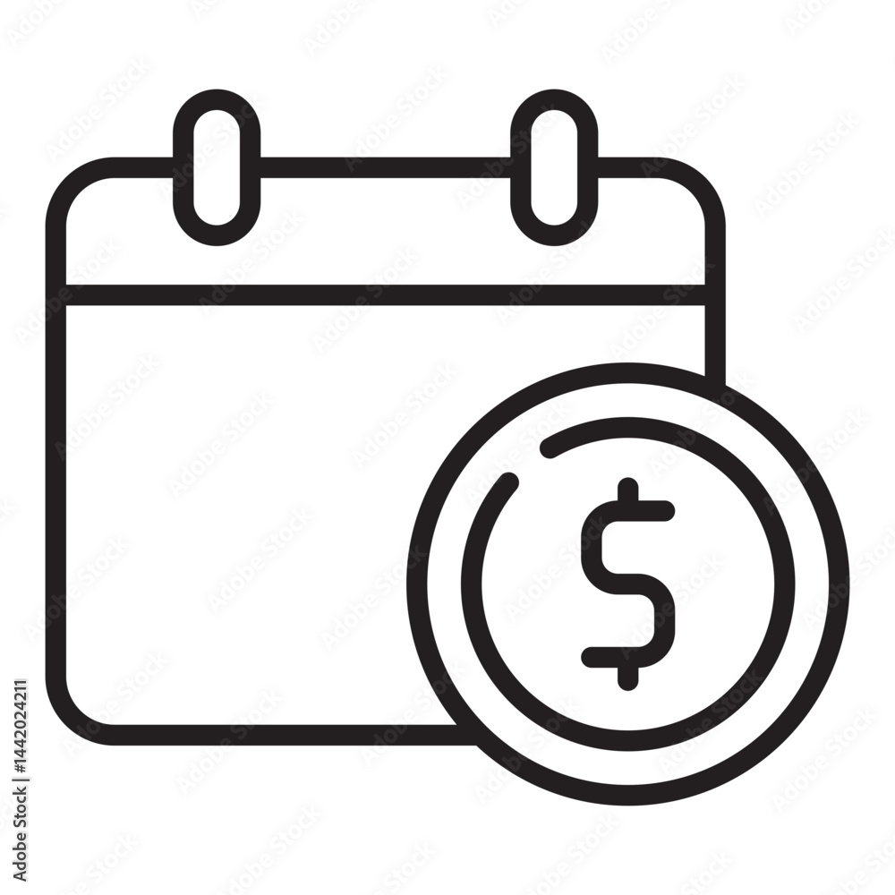 Calendar and money coin outline icon
Calendar and money coin outline icon