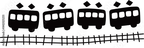 手書き風・電車シルエットイラスト素材・シンプル・かわいい