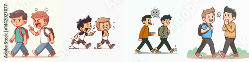 vector collection of a little boy persuading his angry friend