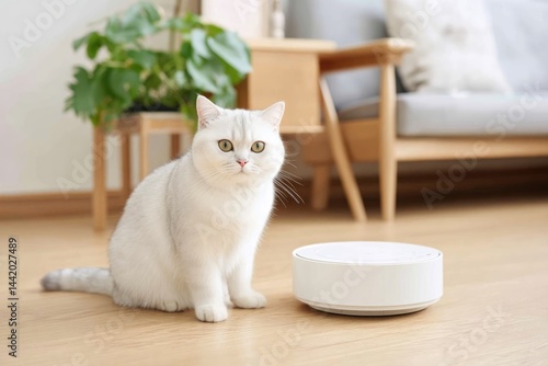 Curious Cat Plays With Interactive Laser Toy in Cozy Living Room During Afternoon