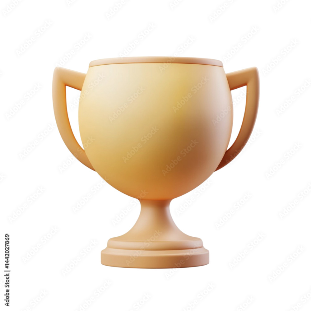 A beige trophy with two handles sits on a white background A beige trophy with two handles sits on a white background