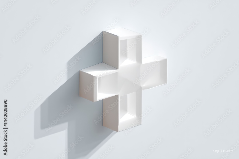 Clean Abstract Hospital Cross Casting Warmth on a Minimalist Wall in a Healthcare Setting During Daylight Hours
