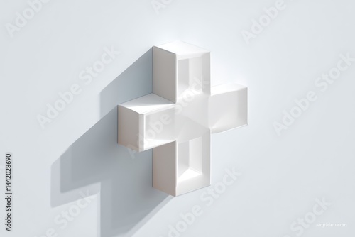 Obraz na płótnie Clean Abstract Hospital Cross Casting Warmth on a Minimalist Wall in a Healthcare Setting During Daylight Hours w salonie