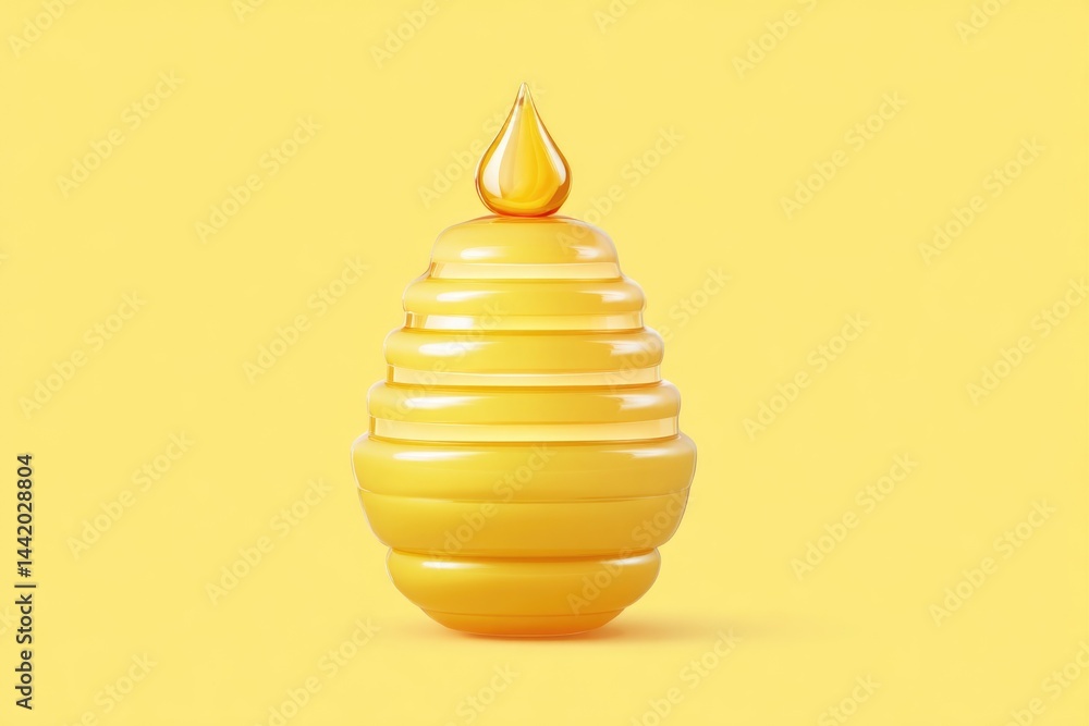 Golden Droplet Shaped Object on a Minimalist Yellow Background Showcasing Clean Composition and Modern Design Elements