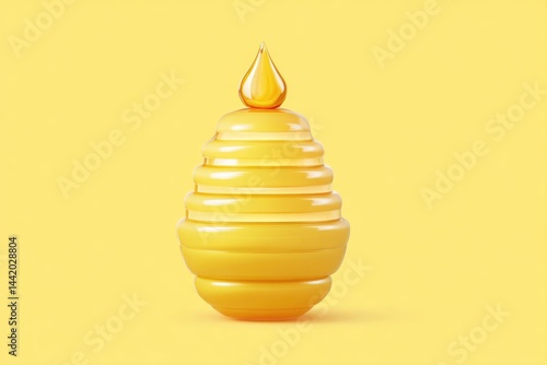 Obraz na płótnie Golden Droplet Shaped Object on a Minimalist Yellow Background Showcasing Clean Composition and Modern Design Elements w salonie