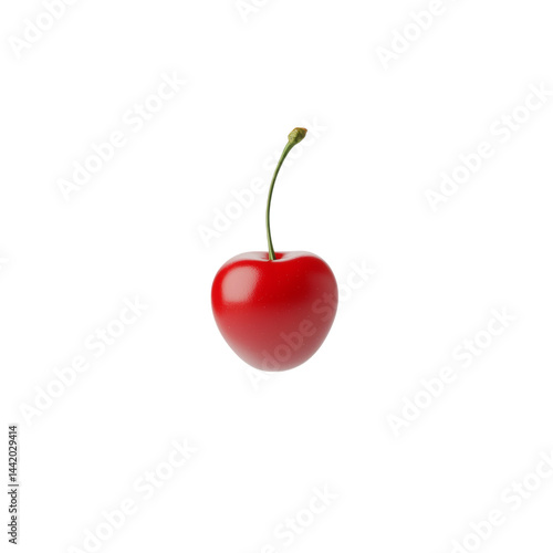Fresh Red Cherry Isolated on White  with Leaf Details Isolated on transparent background