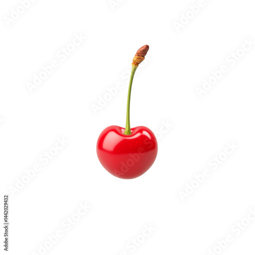 Fresh Cherry with a Bright Red Color and Green Stem Isolated Isolated on transparent background
