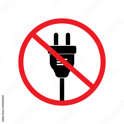 Forbidden to use power plug icon electricity cable ban