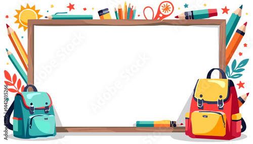Colorful vector school supplies frame, perfect for education templates .  Vector frame with transparent background