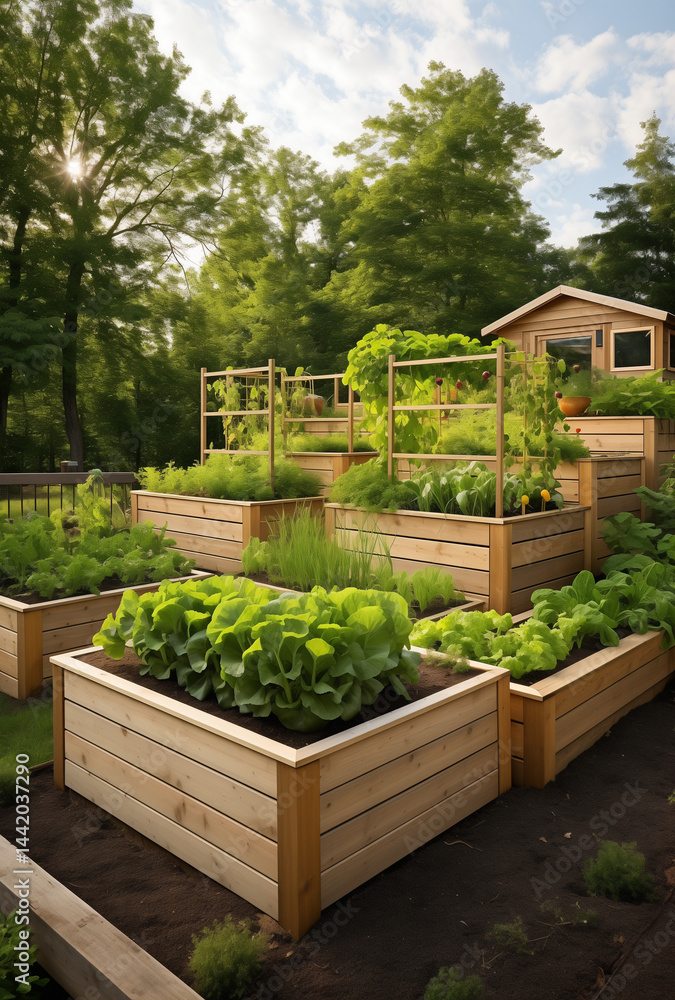 Fresh vegetables in wooden baskets in the garden. Organic garden. Fresh vegetables in wooden baskets in the garden. Organic garden.