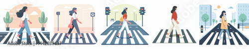 vector collection of a person walking across a crosswalk