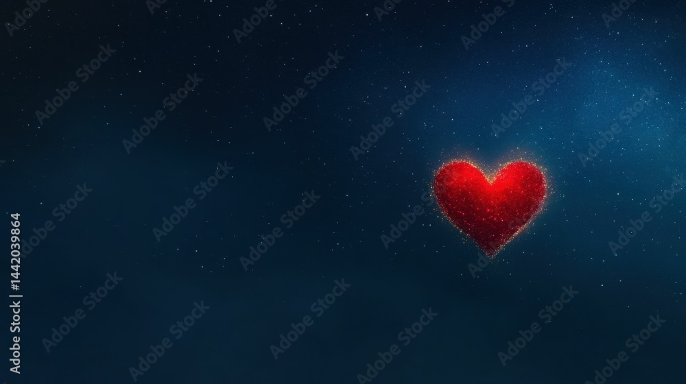 Sparkling red heart in a dark, starry sky. Sparkling red heart in a dark, starry sky.