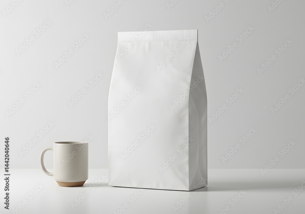 Simple Blank White Bag Mockup with Mug on Table Simple Blank White Bag Mockup with Mug on Table