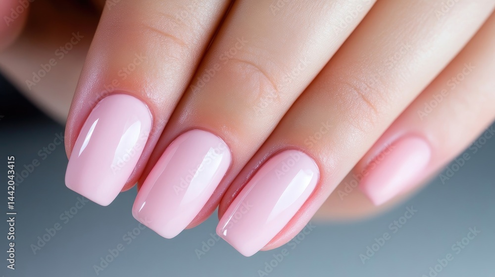 Womans Hand Pink Nails Polished Manicure Soft Lighting Close-up Shot Smooth Skin Elegant Style High-Gloss Finish Detailed View Nail Care Neutral Background Soft Pink Hues Ideal for Beauty Blogs Womans Hand Pink Nails Polished Manicure Soft Lighting Close-up Shot Smooth Skin Elegant Style High-Gloss Finish Detailed View Nail Care Neutral Background Soft Pink Hues Ideal for Beauty Blogs