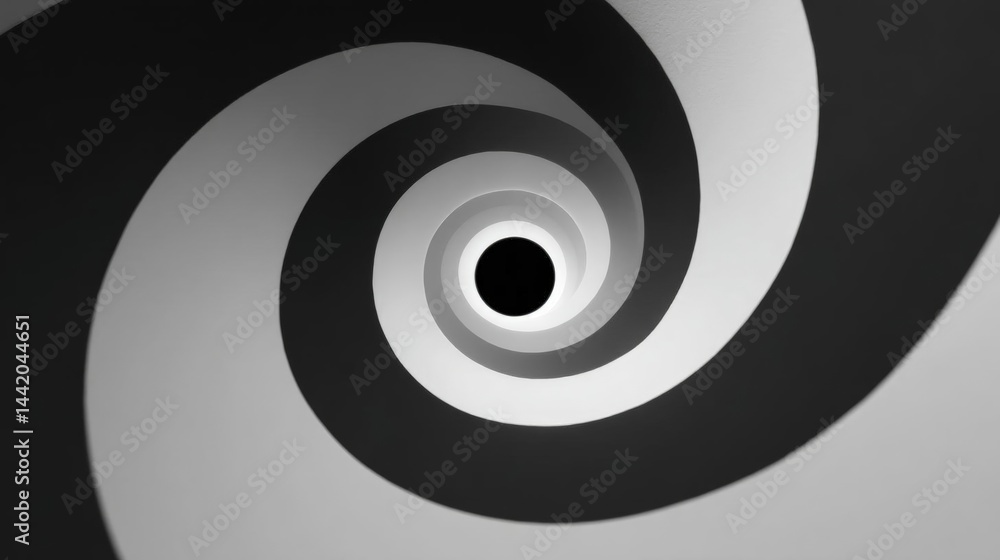 Black and white abstract background with a circular shape in the center. the shape appears to be a spiral or a concentric circle with a small hole in the middle. Black and white abstract background with a circular shape in the center. the shape appears to be a spiral or a concentric circle with a small hole in the middle.