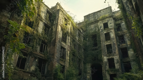 Wallpaper Mural Abandoned overgrown building with moss and plants cove walls and in a decayed state surrounded by nature and vegetation in a forgotten urban setting Torontodigital.ca