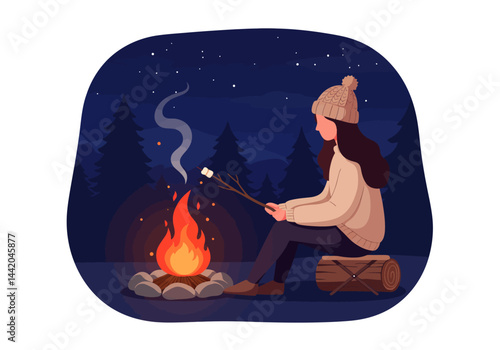 Cozy campfire retreat under a starry night