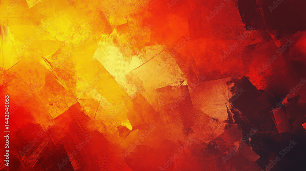 Fototapeta premium Abstract fiery red orange yellow digital painting with textured brushstrokes and vibrant color blending in a dynamic modern art style for creative design