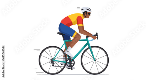Cyclist speeds along on a bicycle