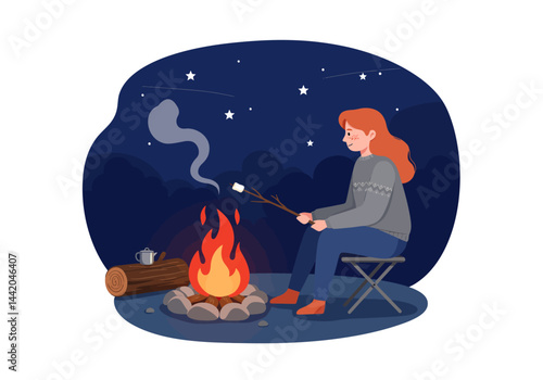 Fireside marshmallow roasting under starlit skies