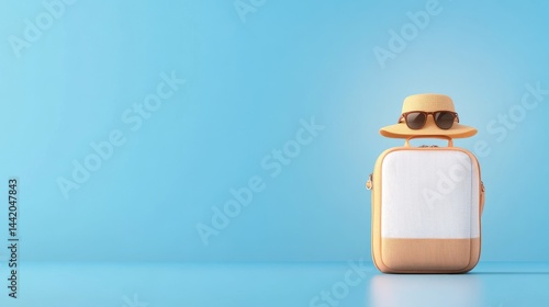 A suitcase with a hat and glasses on top, vacation ready
