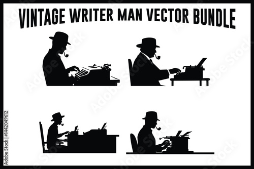Vintage Writer Typewriter Vector Set