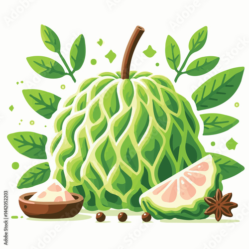 cherimoya, green, fruit, fresh, food, ripe, exotic, sweet, tropical, organic, custard, background, healthy, raw, annona, white, custard apple, delicious, tasty, isolated, dessert, seed, half, chirimoy