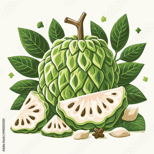 cherimoya, green, fruit, fresh, food, ripe, exotic, sweet, tropical, organic, custard, background, healthy, raw, annona, white, custard apple, delicious, tasty, isolated, dessert, seed, half, chirimoy