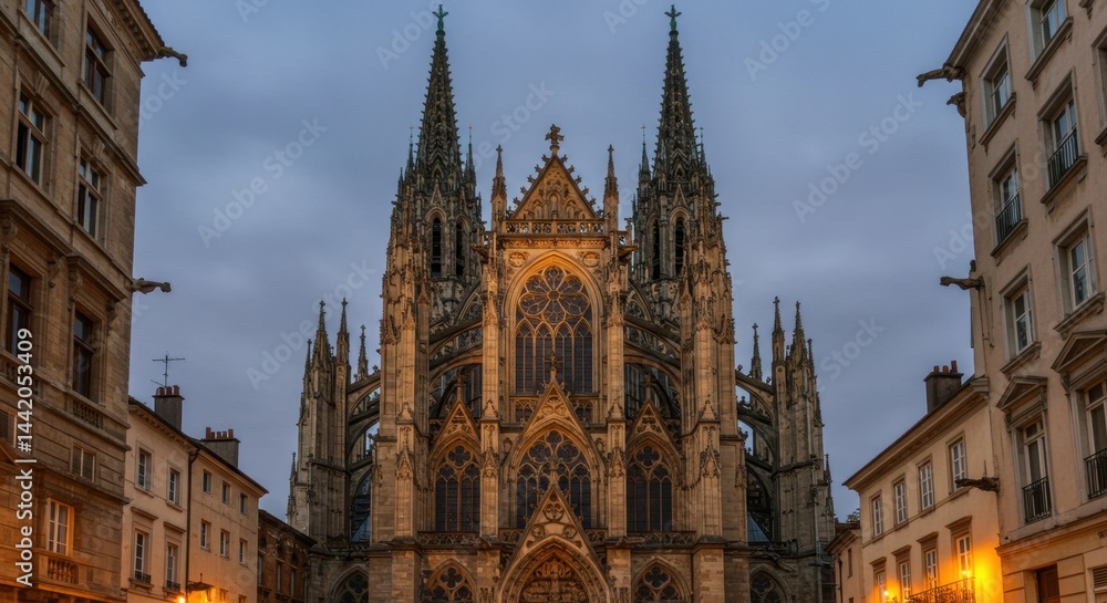 Fototapeta premium Gothic Cathedral Tower in Twilight