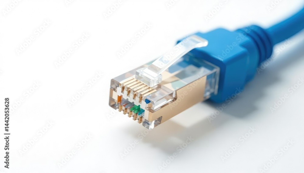 Close up of single wired ethernet cable isolated , network, wired Close up of single wired ethernet cable isolated , network, wired