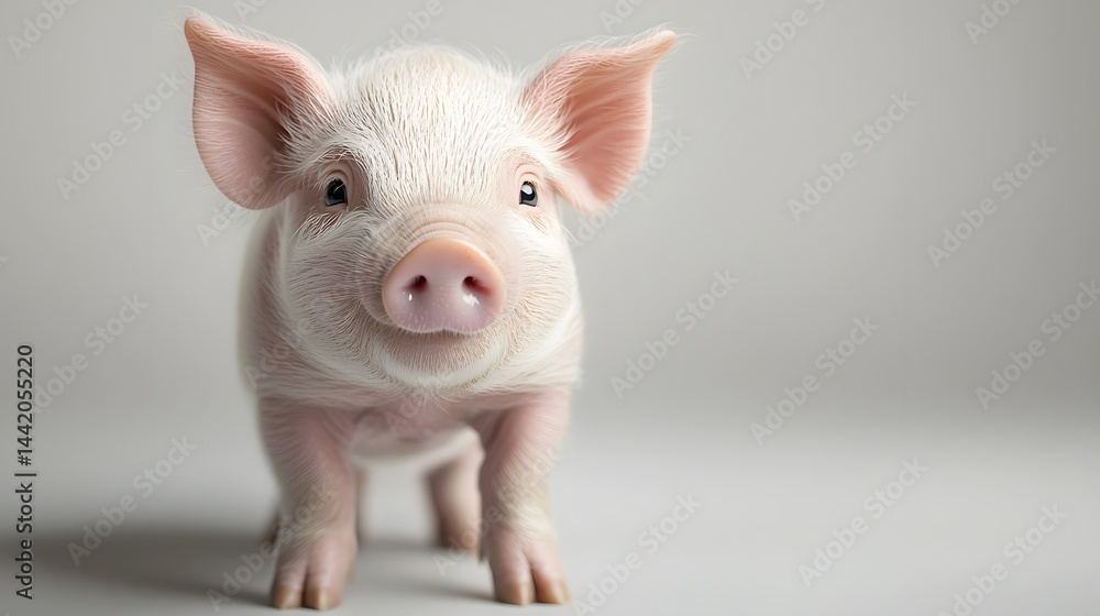 Adorable pink piglet with soft fur and curious expression Adorable pink piglet with soft fur and curious expression