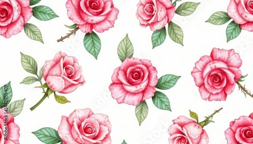 Delicate watercolor roses in a repeating pattern , design, botanical, rose pattern