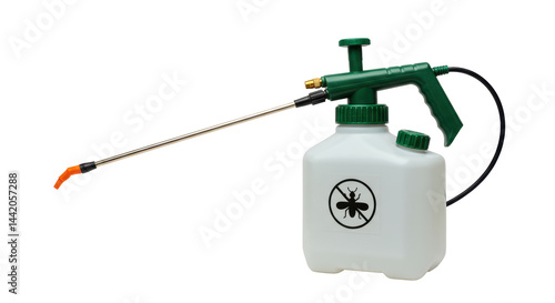 Isolated Garden Sprayer with Bug Symbol Representing Pest Control