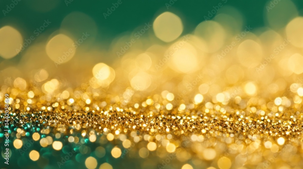 Golden glitter sparkles on teal background Golden glitter sparkles on teal background