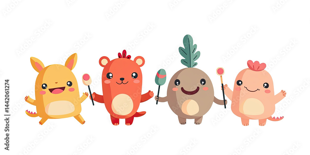 Naklejka premium Cute Cartoon Animals with Maracas - Kawaii