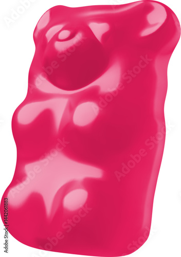 Vector 3d illustration of sweet treat in shape of red gummy bear.