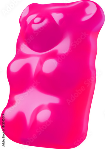 3d gummy bear, raspberry color, vitamin children's treat vector illustration.