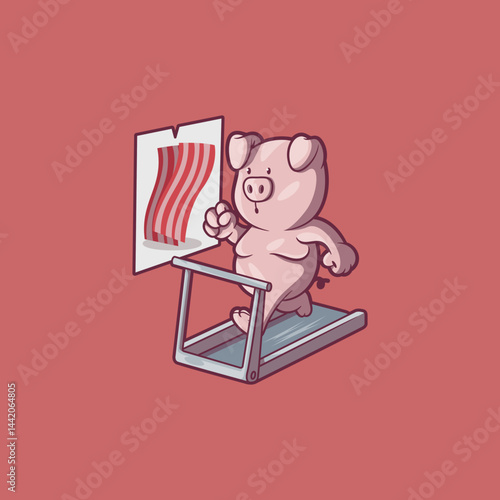 A Pig Character running on a treadmill vector illustration. Sports, mascot design concept.