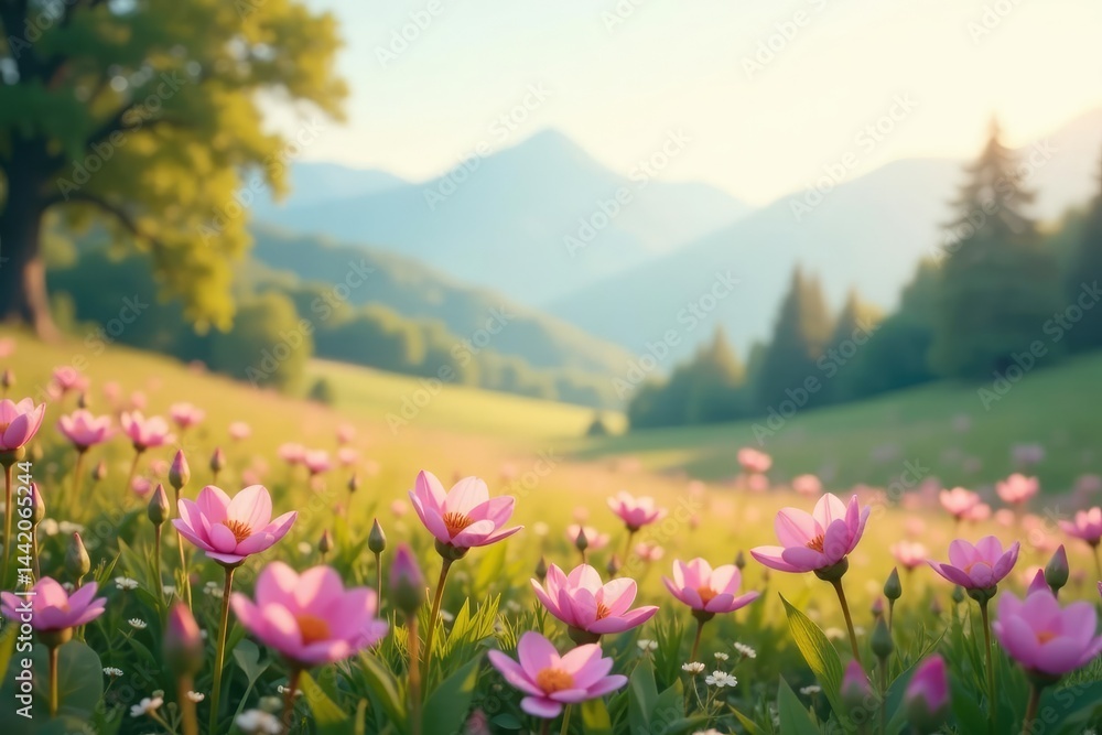 Obraz premium Soft blurred pastel landscape, tranquil scene, horizon, romantic, design