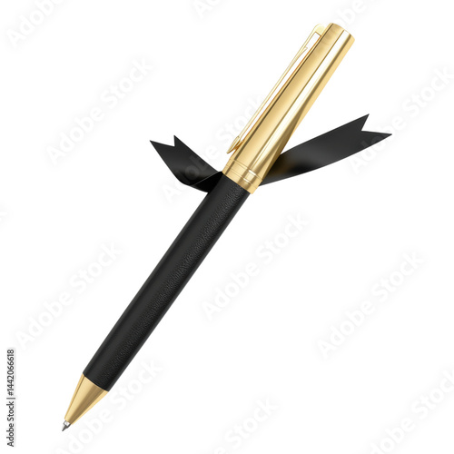 Elegant Black and Gold Ballpoint Pen Isolated on White  Isolated on transparent background
