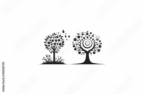 Cherry tree vector silhouette image with white color back round made by adobe illustrator. eps