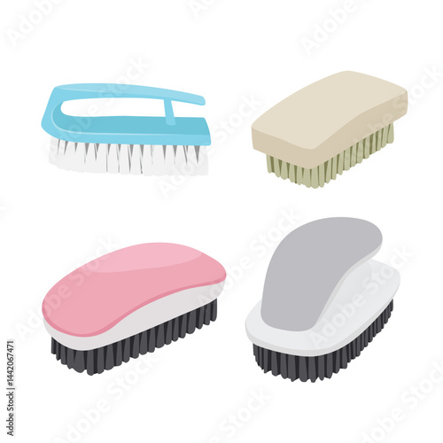 Scrub brush vector illustration in cartoon style. Cleaning brush clipart. House cleaning tool, cleaning supplies flat vector isolated on white background. Plastic product element.