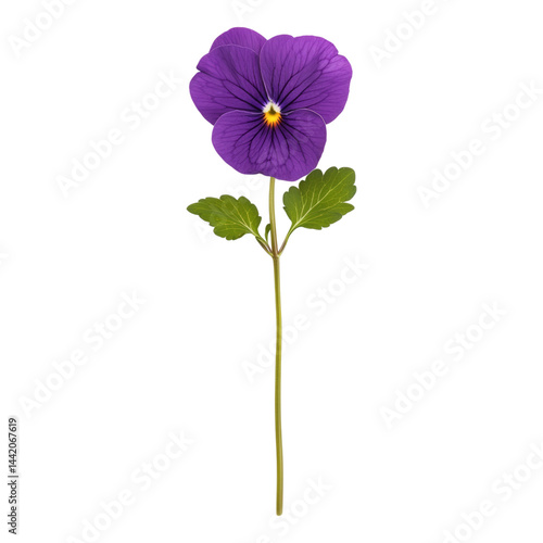Vibrant Purple Flower with Green Leaves on a White  Isolated on transparent background
