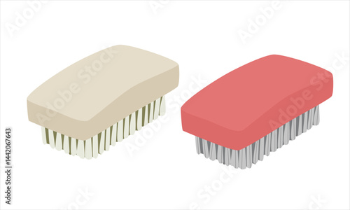 Scrub brush vector illustration in cartoon style. Cleaning brush clipart. House cleaning tool, cleaning supplies flat vector isolated on white background. Plastic product element.