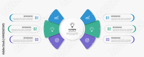 Vector infographic label design with circle infographics template design and 4-5-6 options or steps. Can be used for process diagram, presentations, workflow layout, banner, flow chart, info graph.