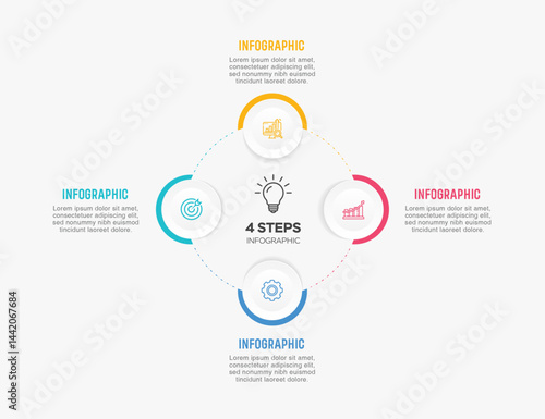 Vector infographic label design with circle infographics template design and 4-5-6 options or steps. Can be used for process diagram, presentations, workflow layout, banner, flow chart, info graph.