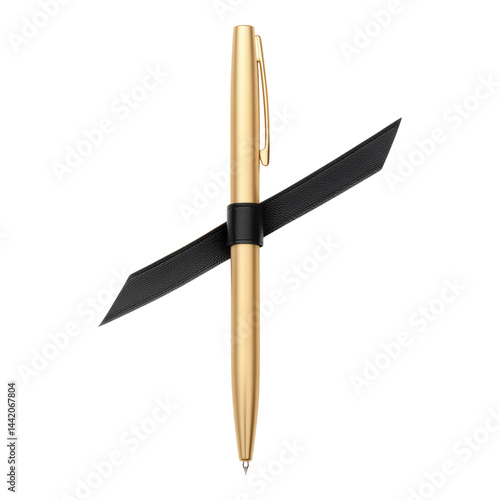 Elegant Gold Pen with Black Strap on Clear  for Writing Isolated on transparent background