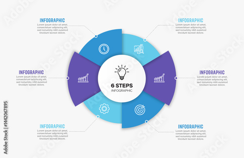 Vector infographic label design with circle infographics template design and 4-5-6 options or steps. Can be used for process diagram, presentations, workflow layout, banner, flow chart, info graph.