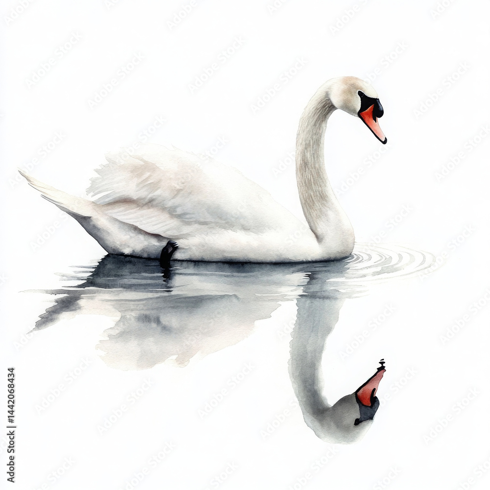 Obraz premium Graceful swan reflects in water, serene and calm, beautiful illustration