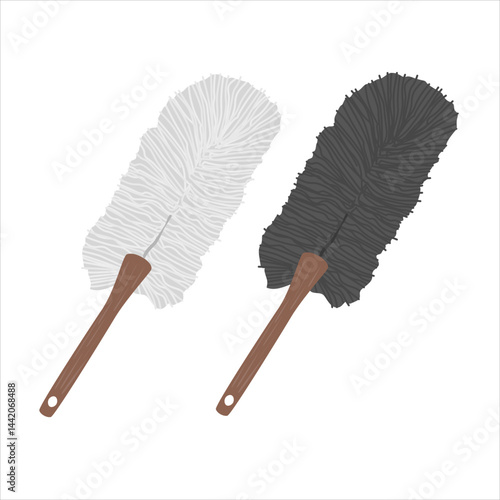 Duster vector illustration in cartoon style. Dust cleaning tool clipart set. House cleaning tool, cleaning supplies flat vector isolated on white background.